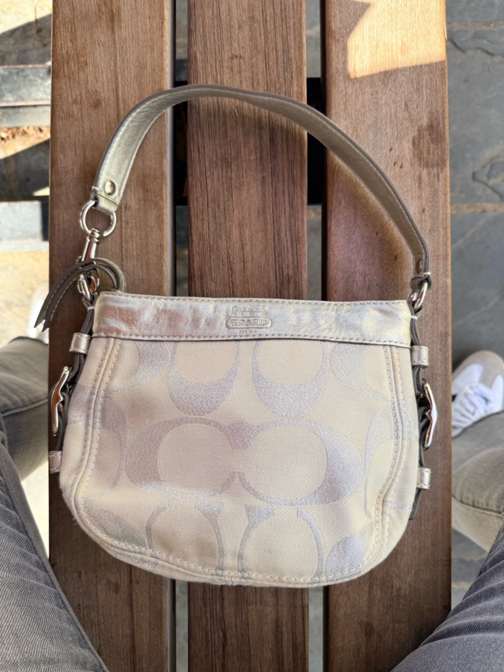 Coach Metallic Signature Small Shoulder Bag in Champagne